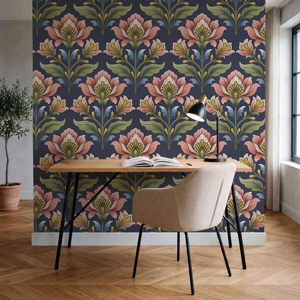 Papel de parede Padrão de flores sobre um fundo azul (REF: t01094v1)