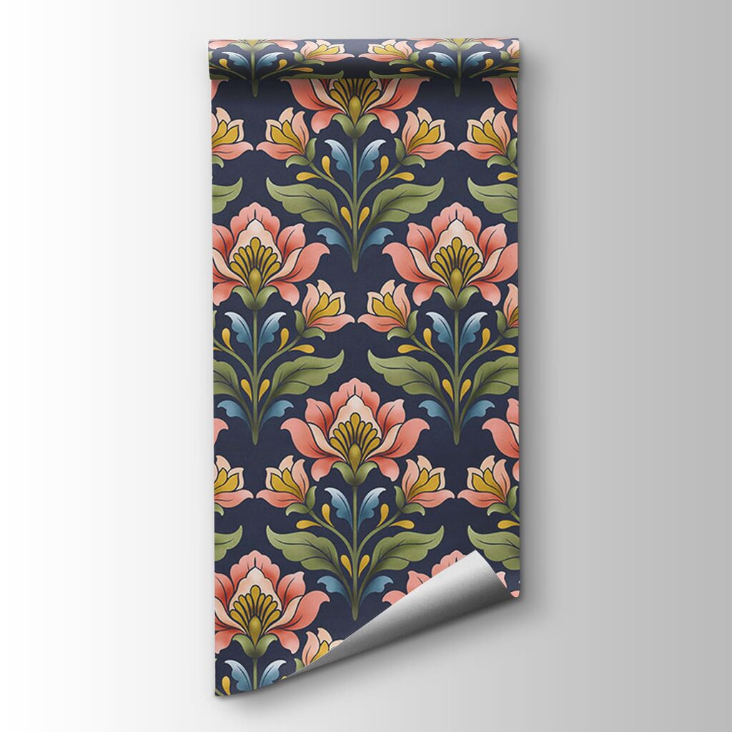 Papel de parede Padrão de flores sobre um fundo azul (REF: t01094v1)