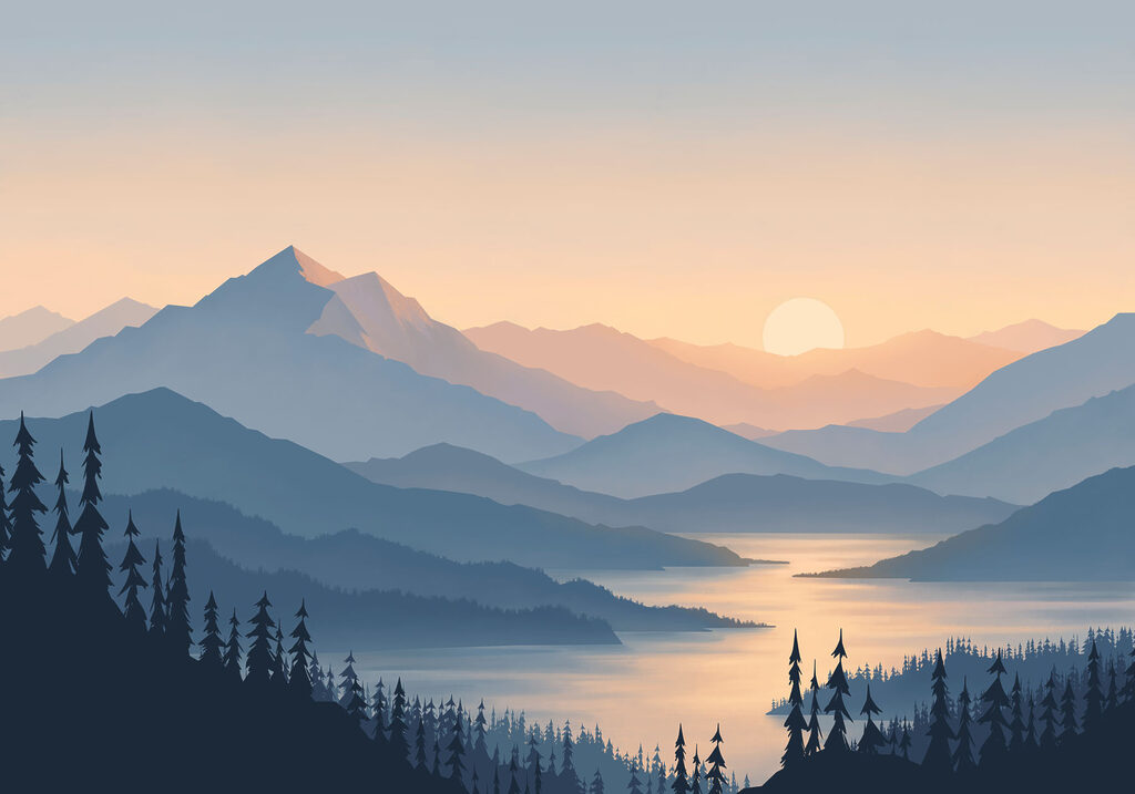 Papel de parede Paisagem de montanhas e um lago (REF: t01042)