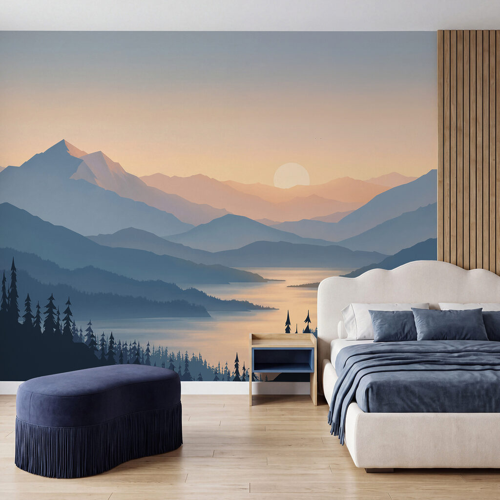 Papel de parede Paisagem de montanhas e um lago (REF: t01042)
