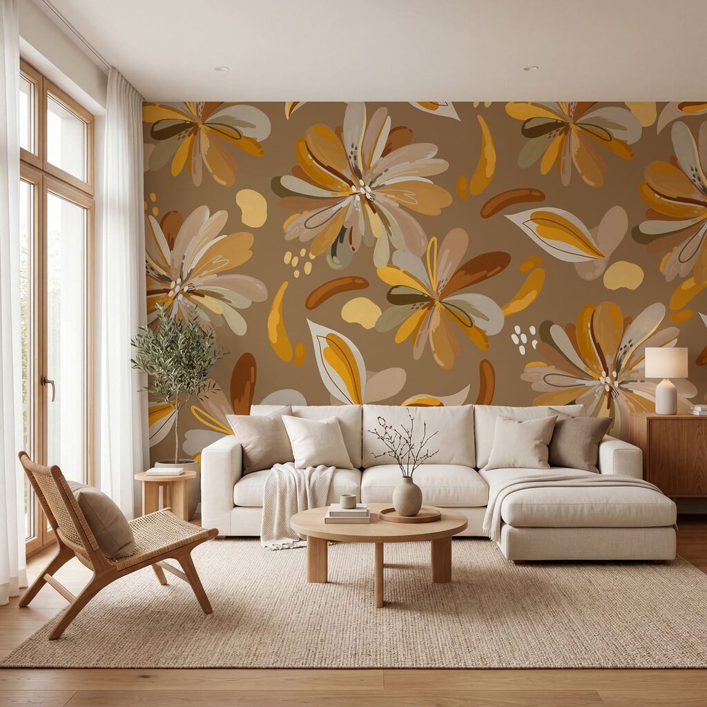 Papel de parede Padrão de flores e folhas (REF: t01059)