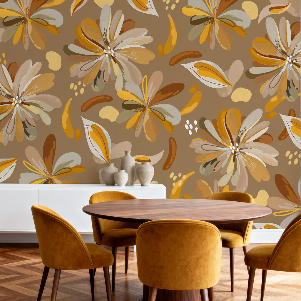 Papel de parede Padrão de flores e folhas (REF: t01059)