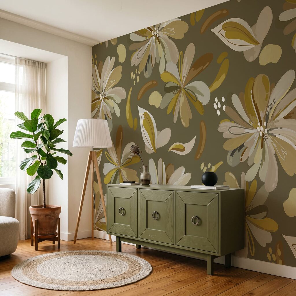 Papel de parede Padrão de flores e folhas (REF: t01059v1)