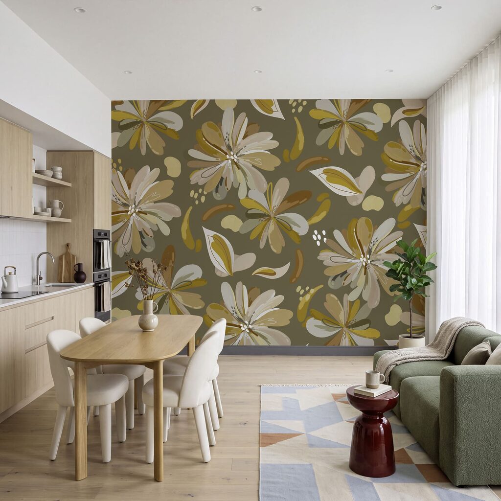 Papel de parede Padrão de flores e folhas (REF: t01059v1)