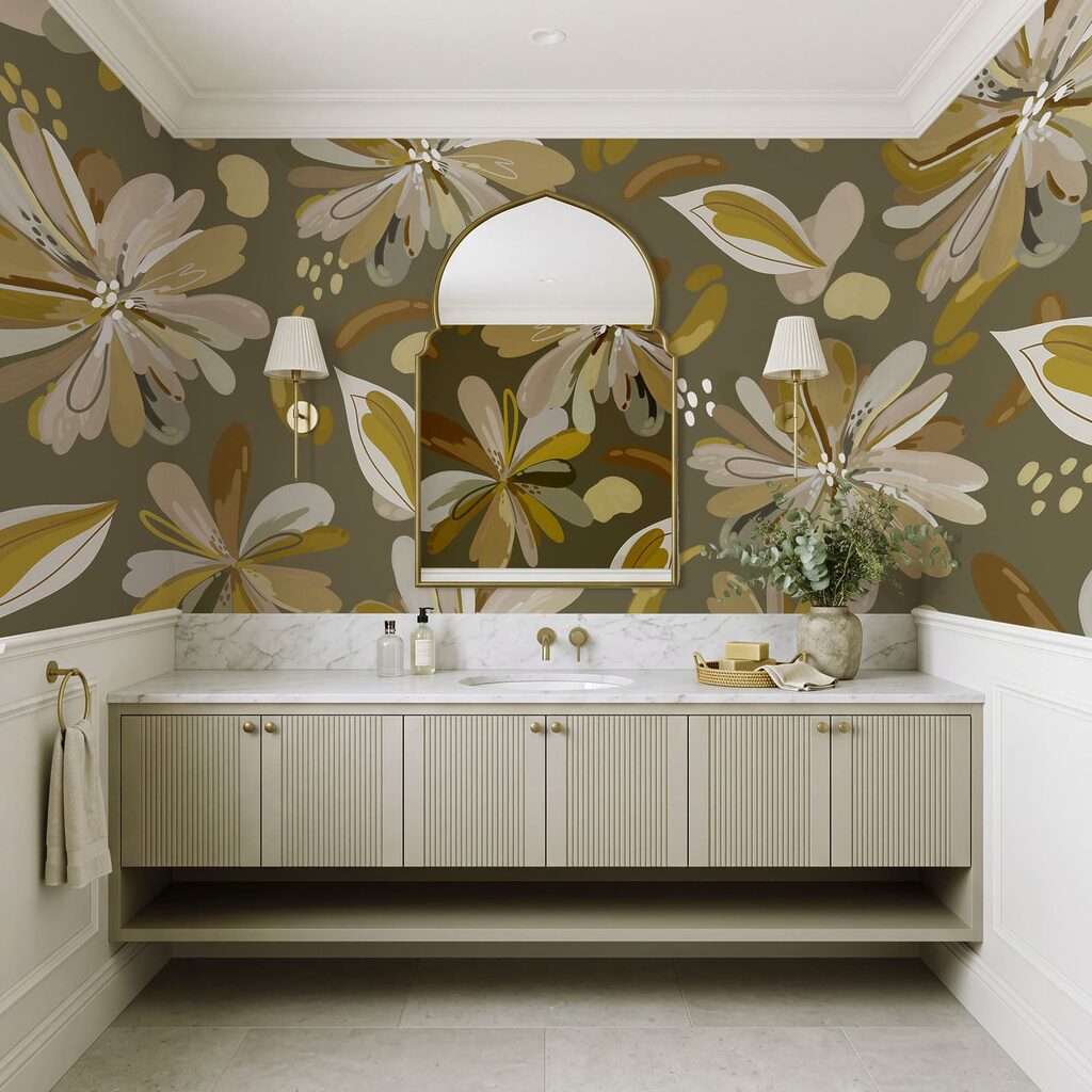Papel de parede Padrão de flores e folhas (REF: t01059v1)