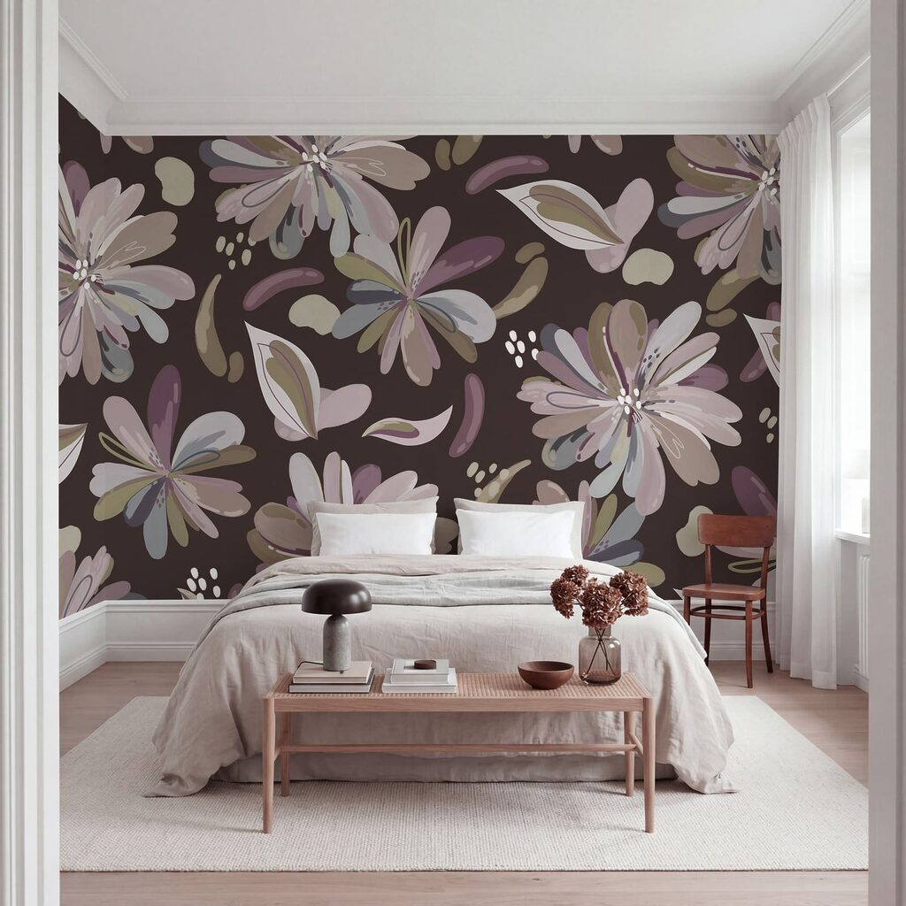 Papel de parede Padrão de flores sobre um fundo castanho (REF: t01059v2) Papel de parede Padrão de flores sobre um fundo castanho (REF: t01059v2)