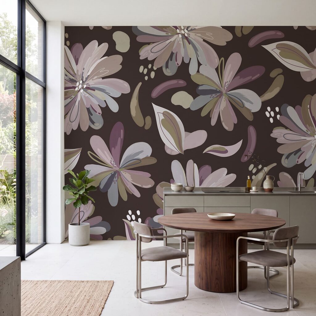Papel de parede Padrão de flores sobre um fundo castanho (REF: t01059v2) Papel de parede Padrão de flores sobre um fundo castanho (REF: t01059v2)