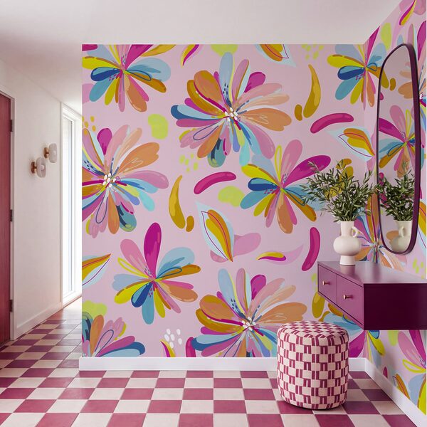 Papel de parede Flores coloridas sobre um fundo cor-de-rosa (REF: t01059v3) Papel de parede Flores coloridas sobre um fundo cor-de-rosa (REF: t01059v3)