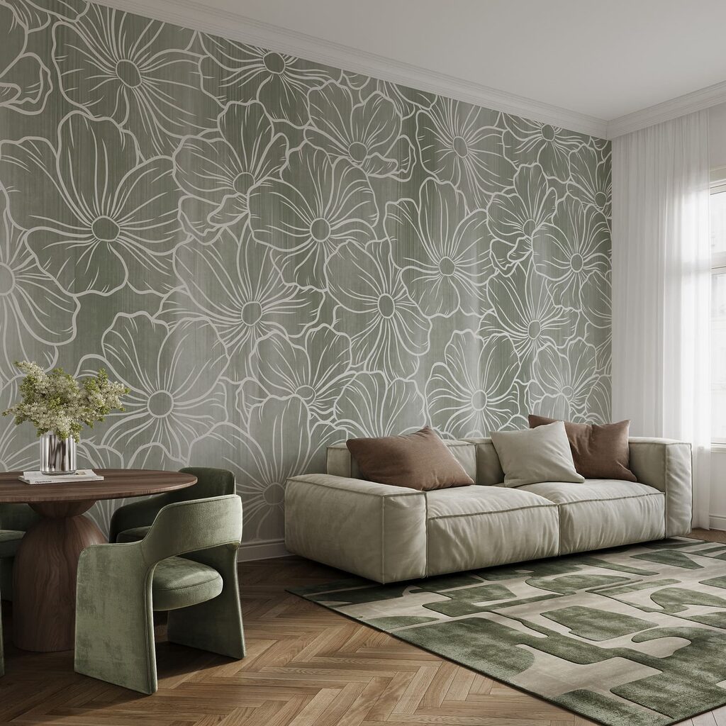 Papel de parede Padrão de flores sobre um fundo cinzento (REF: t01098v1)