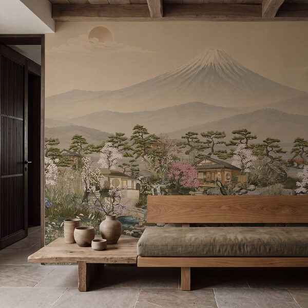 Papel de parede Paisagem com uma montanha e uma aldeia (REF: t01063)