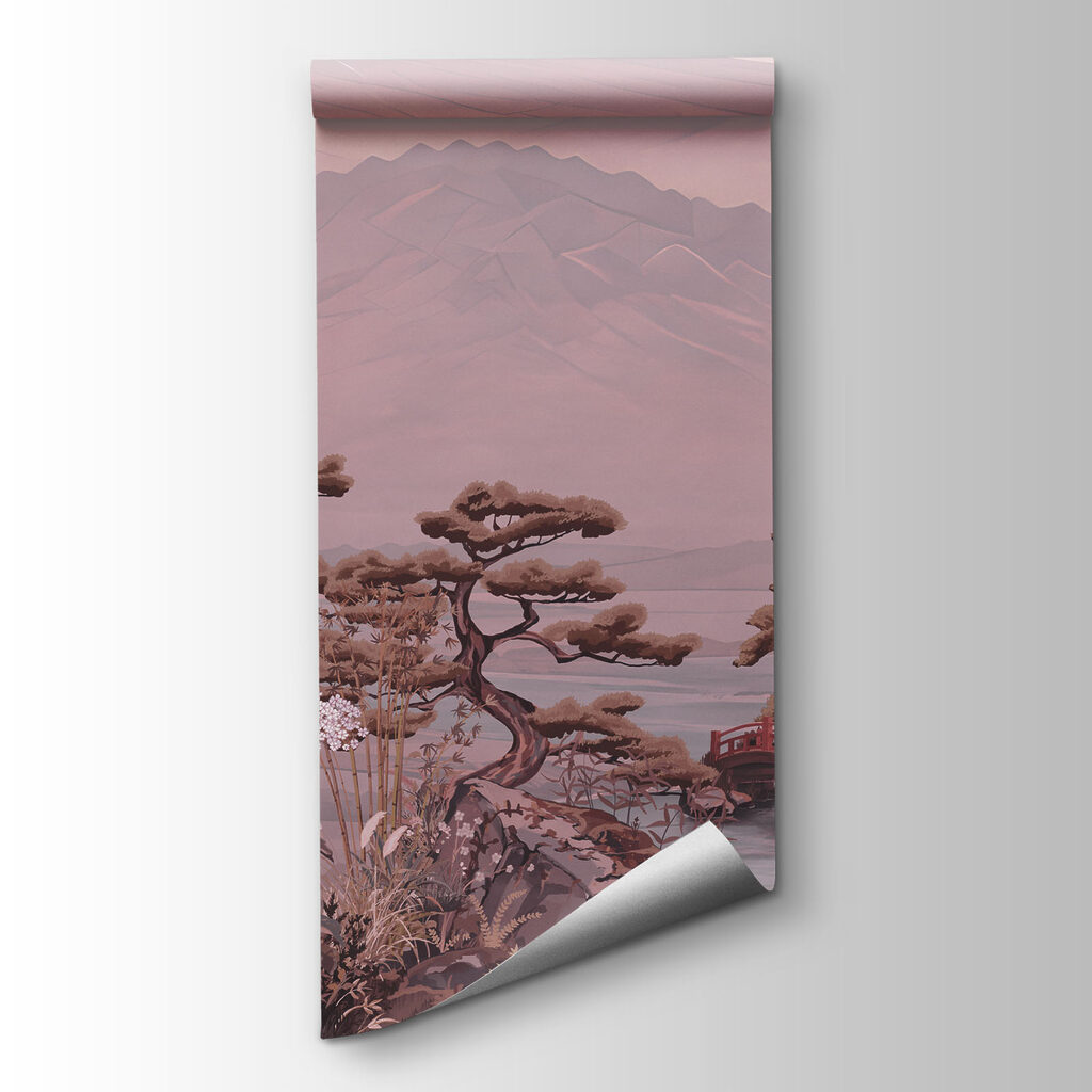 Papel de parede Pintura de uma paisagem com uma montanha e árvores (REF: t01063v1) Papel de parede Pintura de uma paisagem com uma montanha e árvores (REF: t01063v1)
