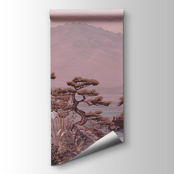 Papel de parede Pintura de uma paisagem com uma montanha e árvores (REF: t01063v1) Papel de parede Pintura de uma paisagem com uma montanha e árvores (REF: t01063v1)