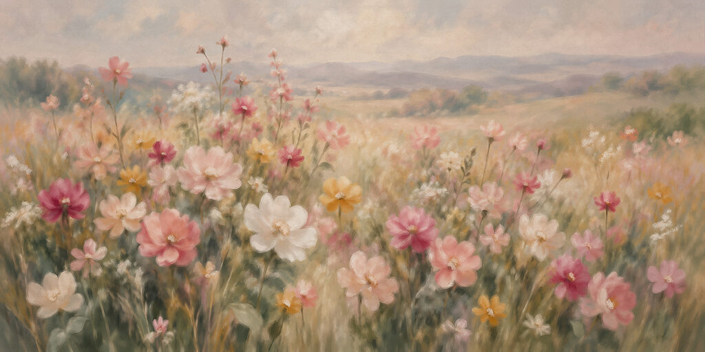 Papel de parede Pintura de flores num campo (REF: t01110) Papel de parede Pintura de flores num campo (REF: t01110)