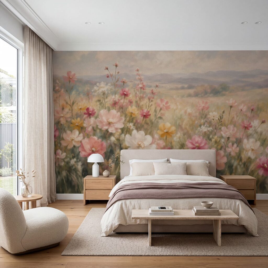 Papel de parede Pintura de flores num campo (REF: t01110) Papel de parede Pintura de flores num campo (REF: t01110)