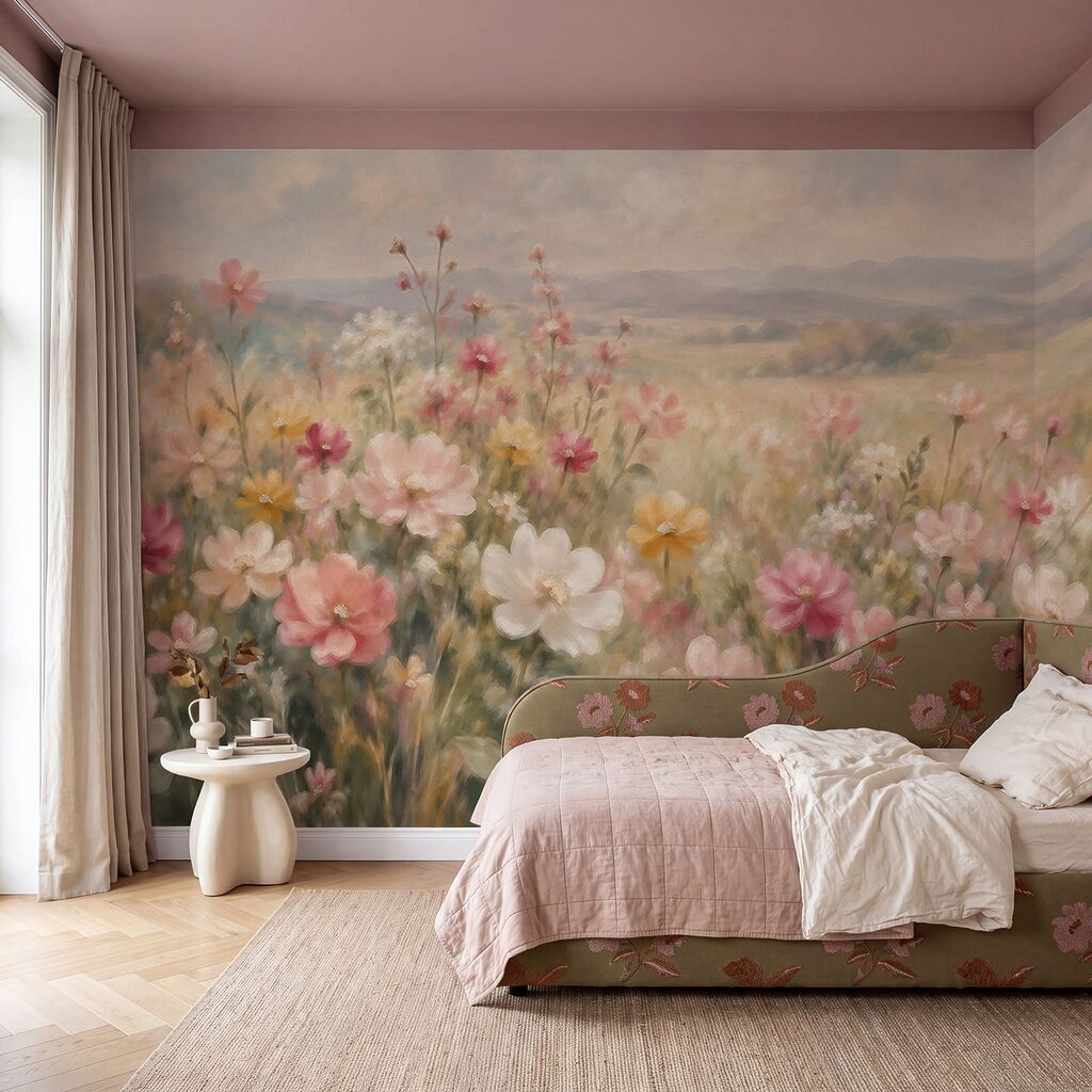 Papel de parede Pintura de flores num campo (REF: t01110) Papel de parede Pintura de flores num campo (REF: t01110)