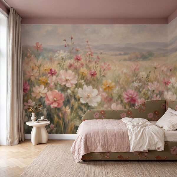 Papel de parede Pintura de flores num campo (REF: t01110) Papel de parede Pintura de flores num campo (REF: t01110)