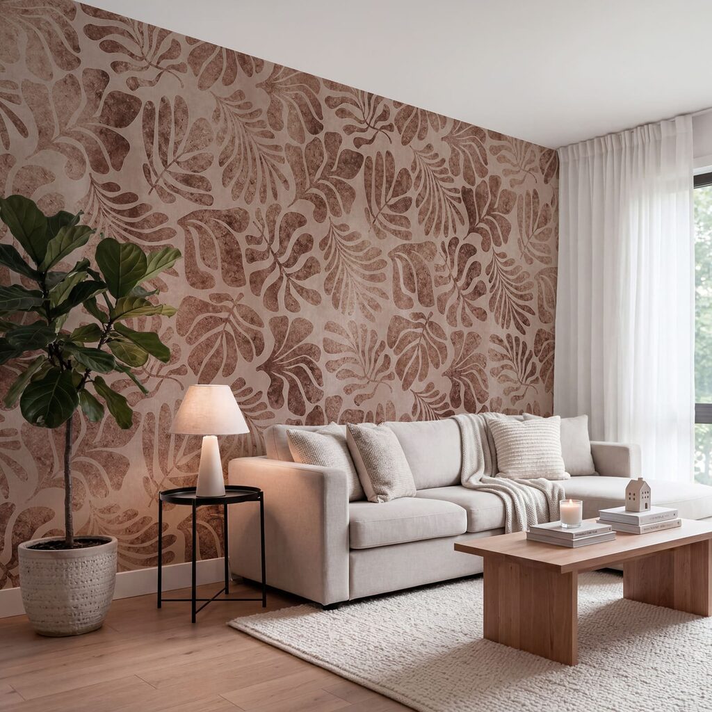 Papel de parede Padrão de folhas sobre uma superfície cor-de-rosa (REF: t01111v3)