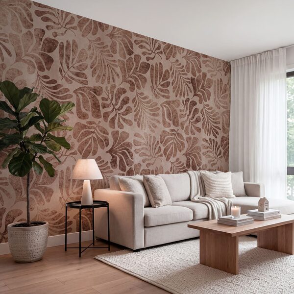 Papel de parede Padrão de folhas sobre uma superfície cor-de-rosa (REF: t01111v3)