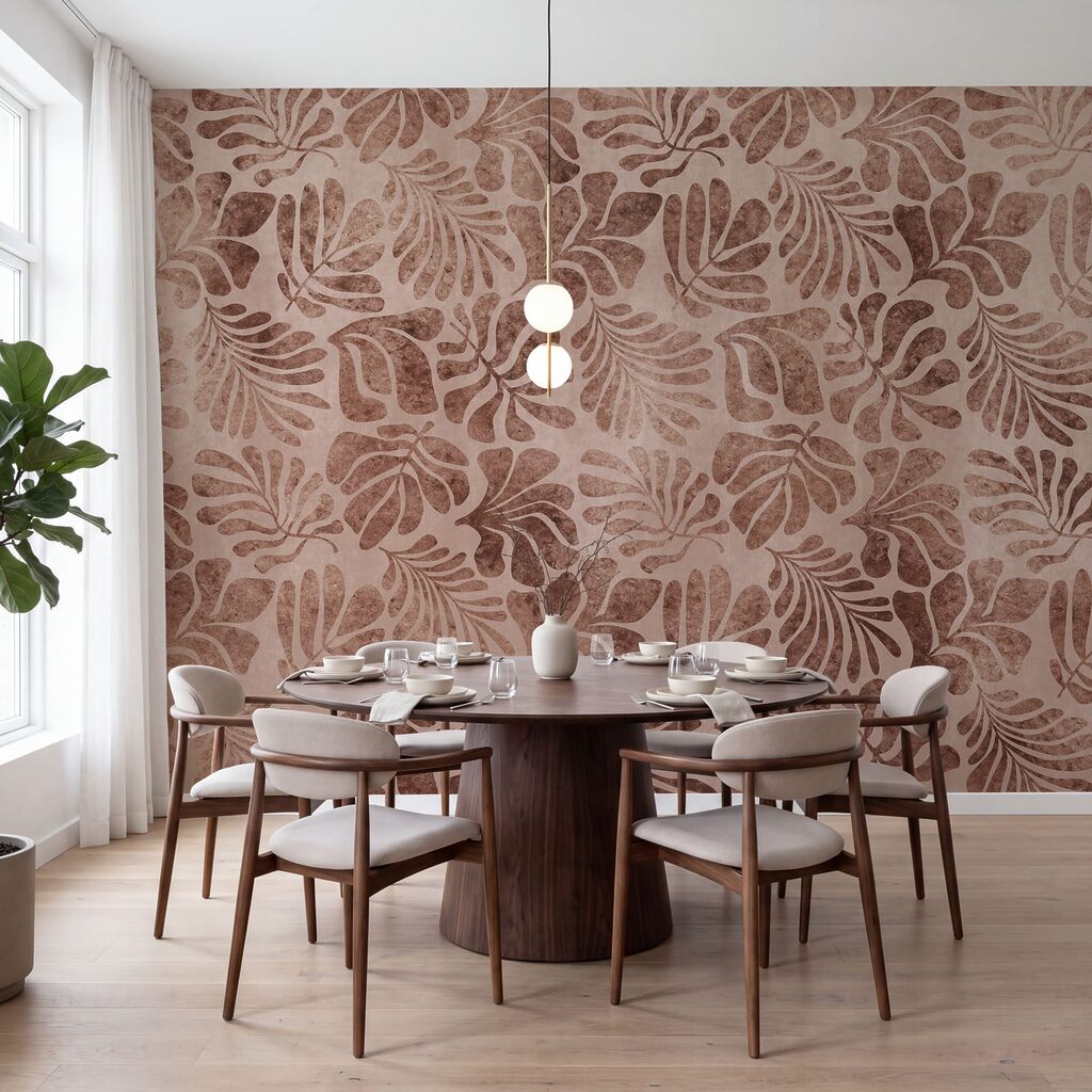 Papel de parede Padrão de folhas sobre uma superfície cor-de-rosa (REF: t01111v3)