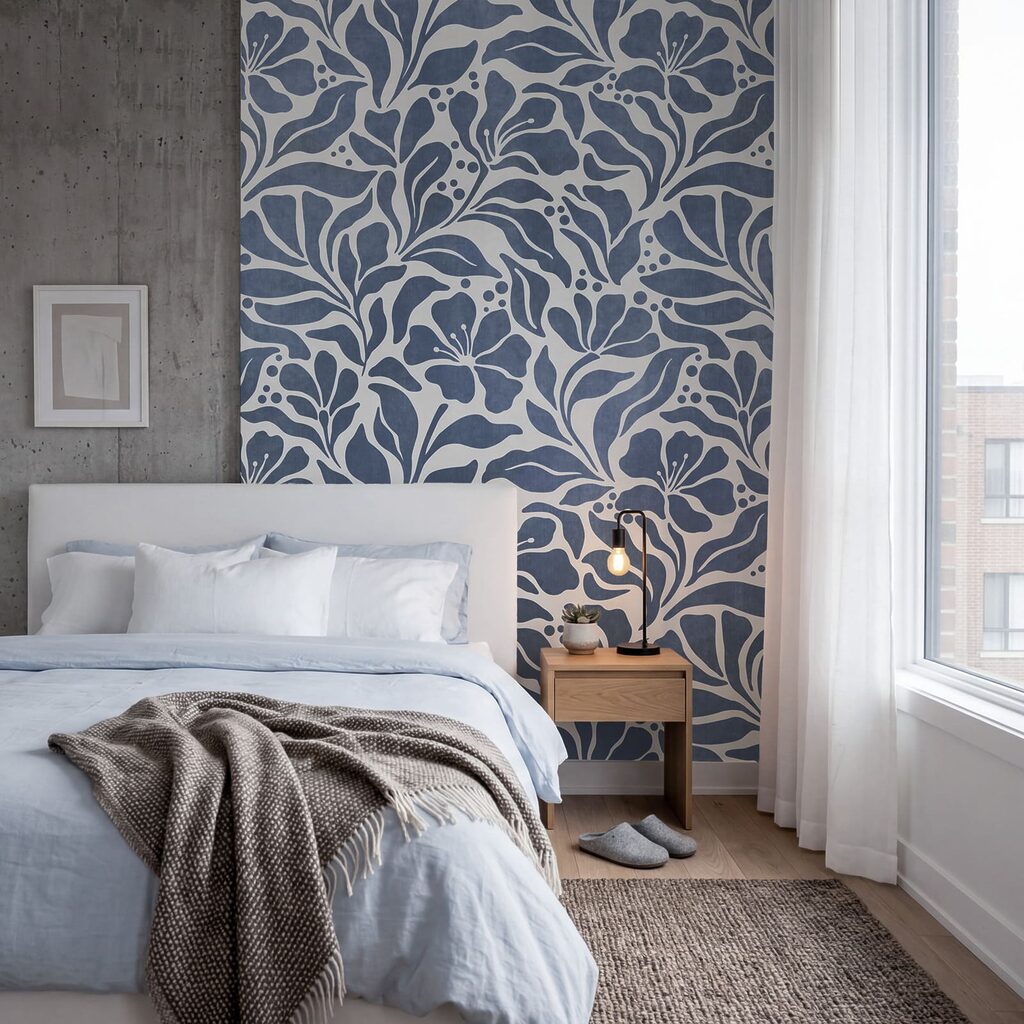 Papel de parede Padrão floral azul e branco (REF: t01114v1)