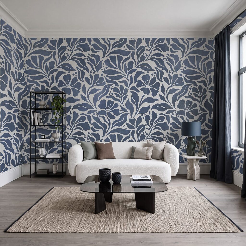 Papel de parede Padrão floral azul e branco (REF: t01114v1)