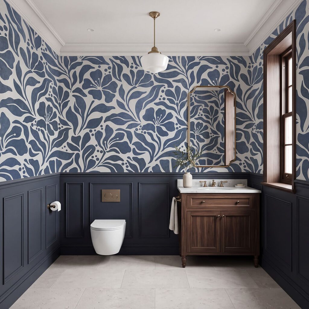 Papel de parede Padrão floral azul e branco (REF: t01114v1)