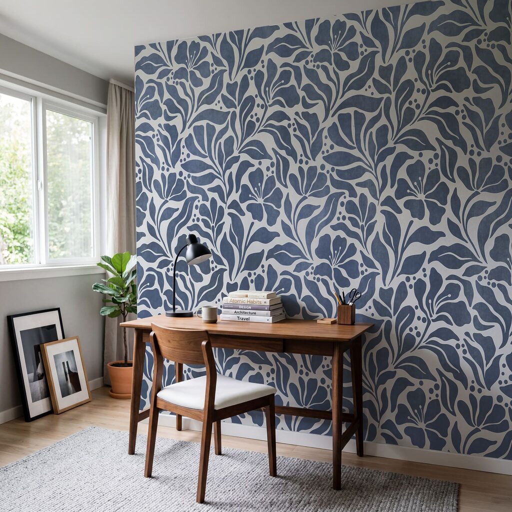 Papel de parede Padrão floral azul e branco (REF: t01114v1)