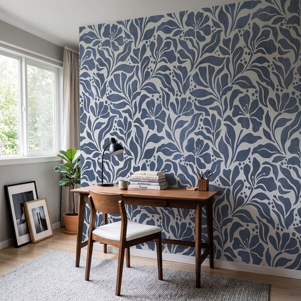 Papel de parede Padrão floral azul e branco (REF: t01114v1)