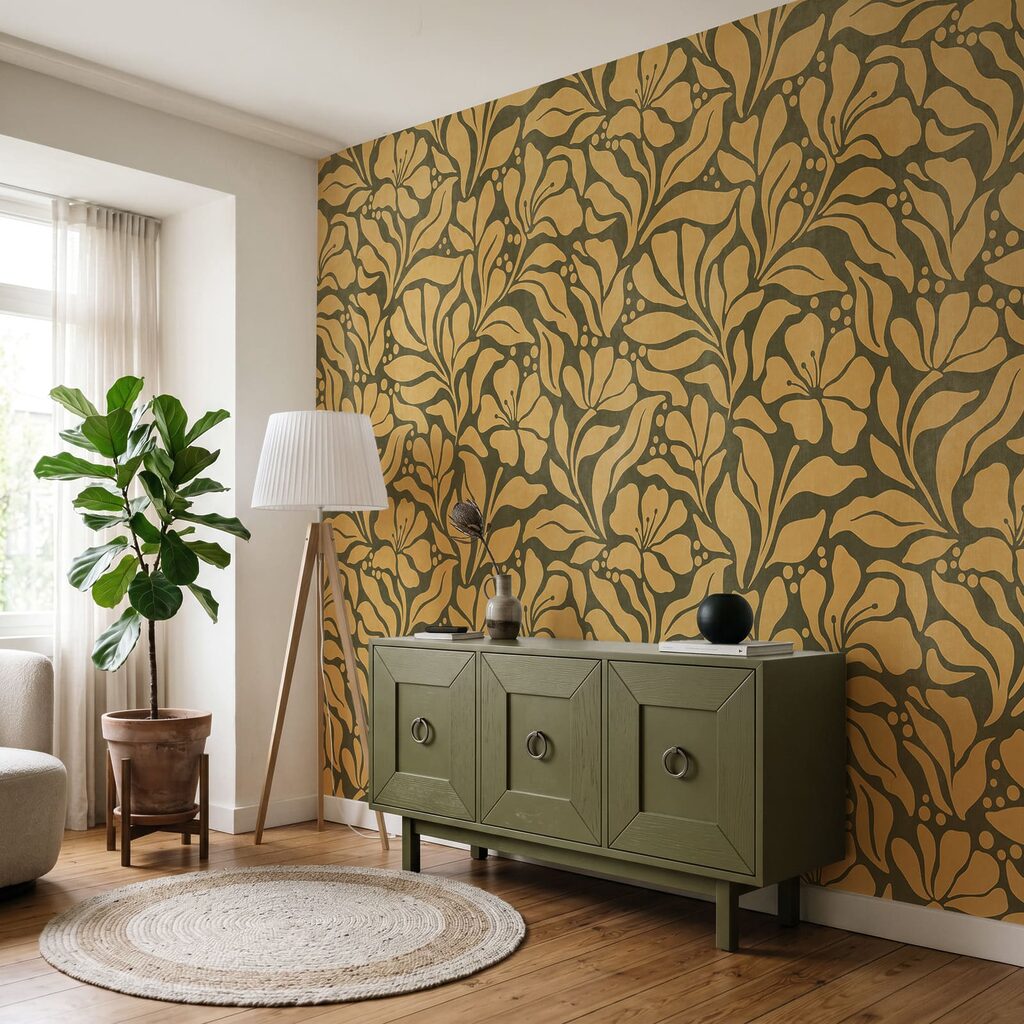 Papel de parede Padrão das folhas e das flores (REF: t01114v4)