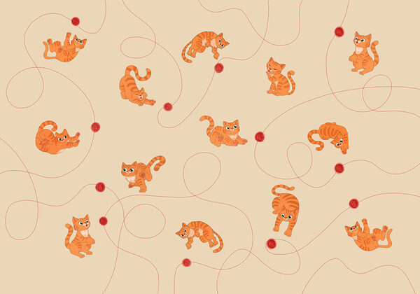 Papel de parede Padrão com gatos e uma bola (REF: t01105) Papel de parede Padrão com gatos e uma bola (REF: t01105)