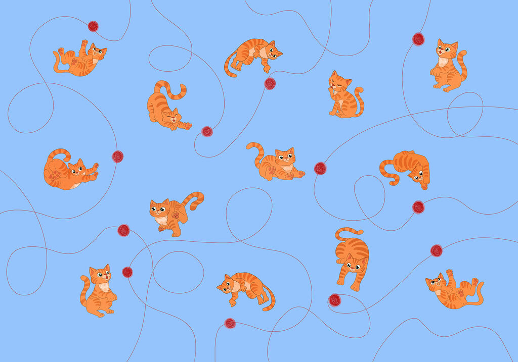 Papel de parede Padrão com gatos e uma bola (REF: t01105v1)