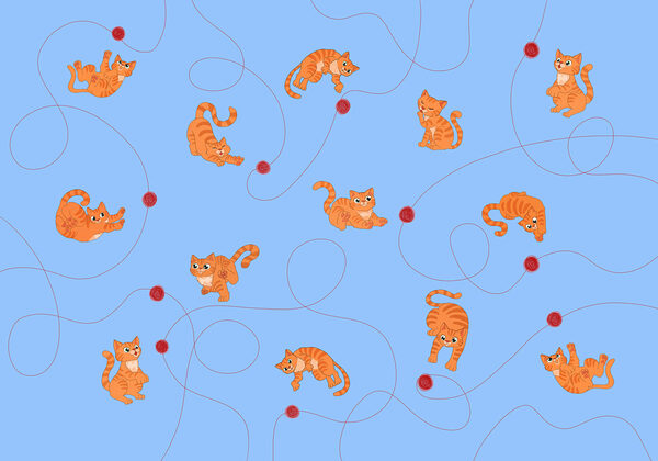 Papel de parede Padrão com gatos e uma bola (REF: t01105v1)