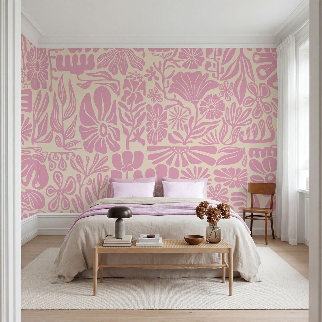 Papel de parede Padrão floral rosa e branco (REF: t01106v1) Papel de parede Padrão floral rosa e branco (REF: t01106v1)