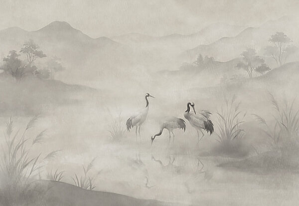 Papel de parede Grupo de aves numa paisagem enevoada (REF: t01089) Papel de parede Grupo de aves numa paisagem enevoada (REF: t01089)