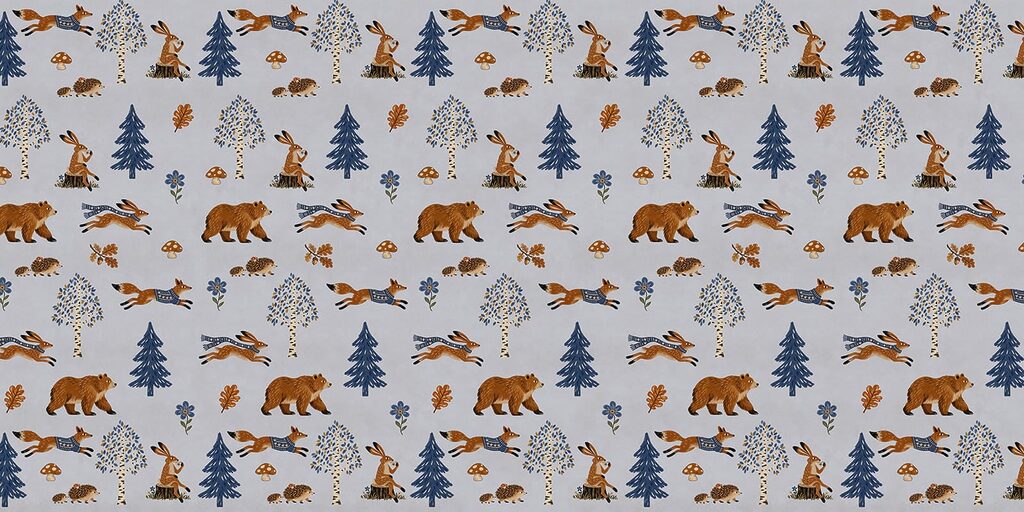 Papel de parede Padrão com animais e árvores (REF: t01126v2)