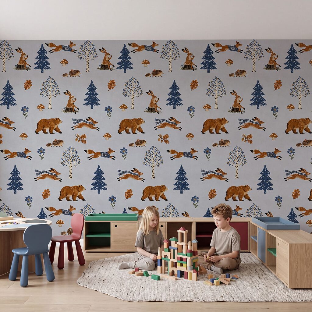 Papel de parede Padrão com animais e árvores (REF: t01126v2)