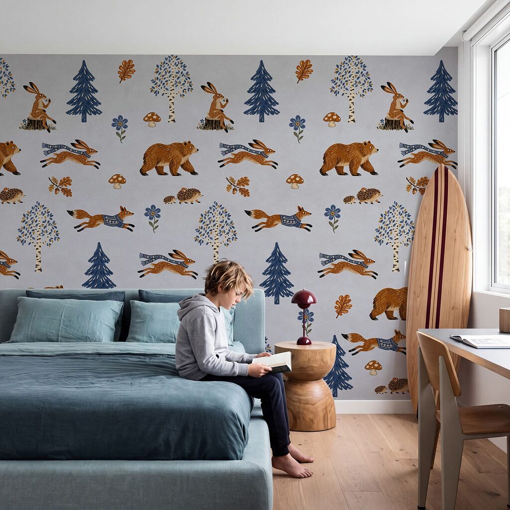 Papel de parede Padrão com animais e árvores (REF: t01126v2)
