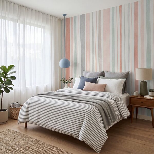 Papel de parede Fundo às riscas rosa e cinzento (REF: t01134v1)