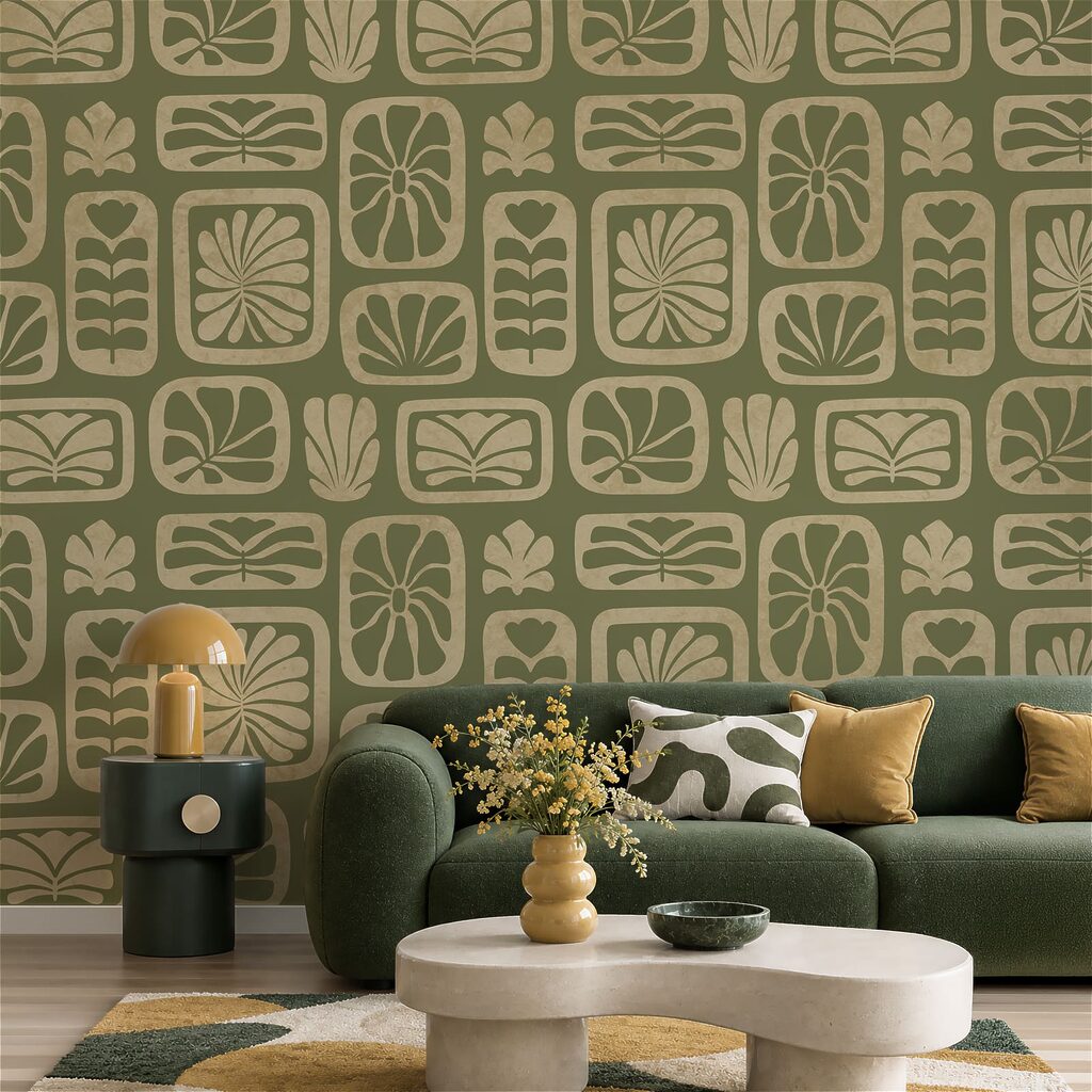 Papel de parede Padrão de quadrados e folhas (REF: t01156)