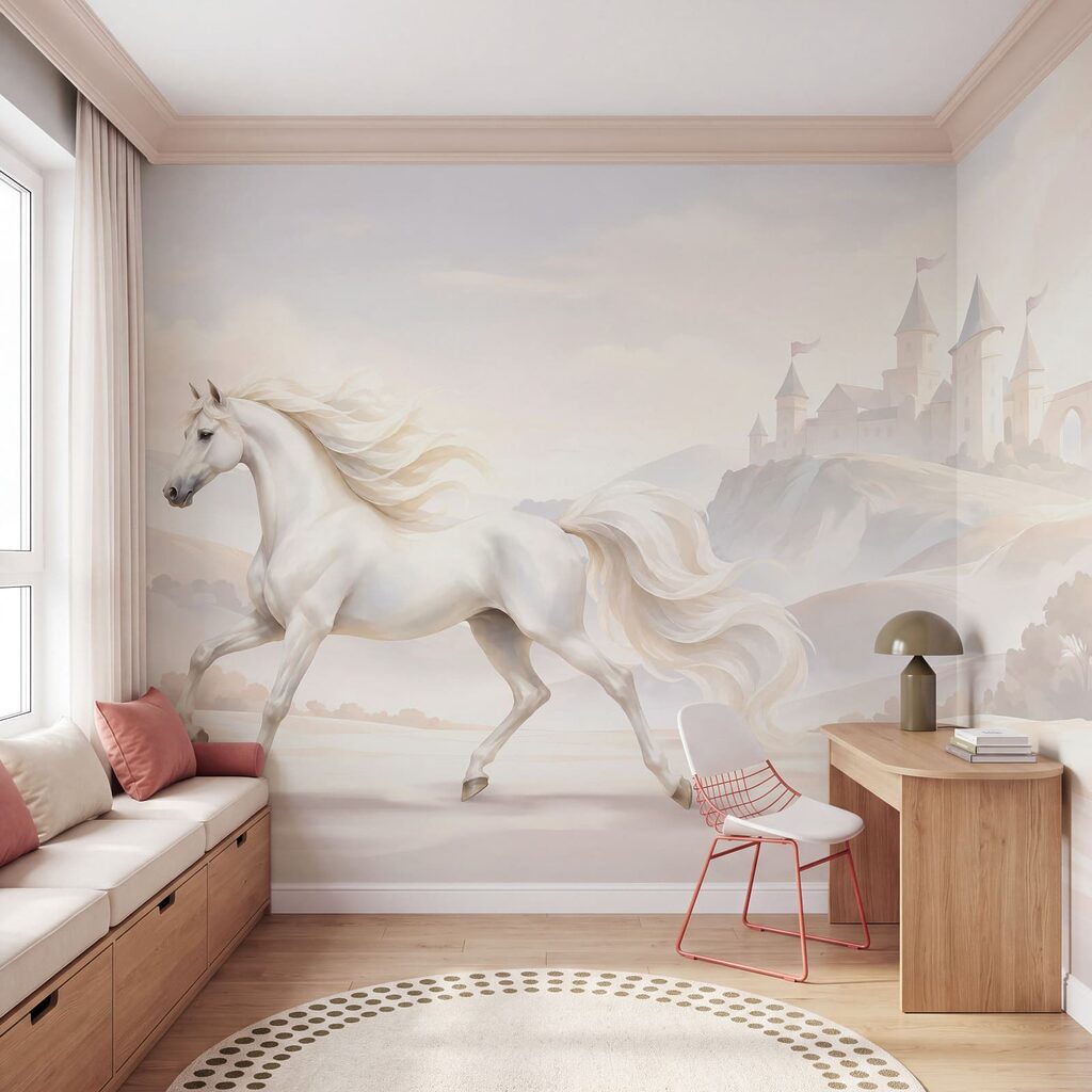 Papel de parede Cavalo branco a correr numa paisagem nevada (REF: t01157v1) Papel de parede Cavalo branco a correr numa paisagem nevada (REF: t01157v1)