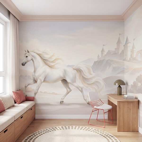 Papel de parede Cavalo branco a correr numa paisagem nevada (REF: t01157v1) Papel de parede Cavalo branco a correr numa paisagem nevada (REF: t01157v1)