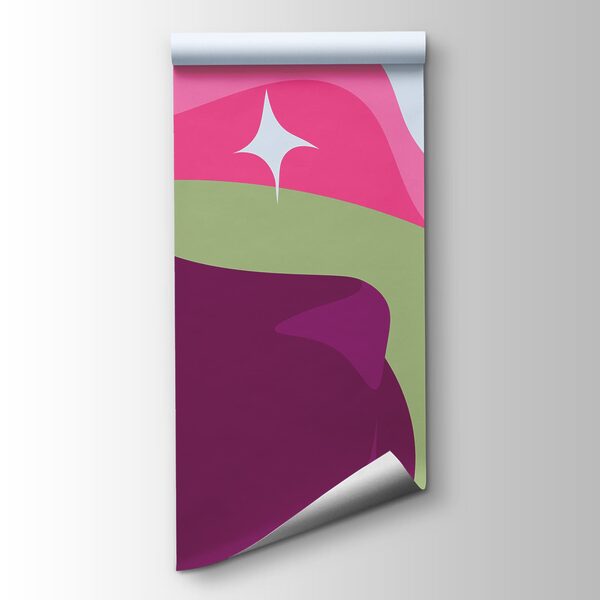 Papel de parede Gato roxo com nuvens e estrelas brancas e verdes (REF: t01136v1)