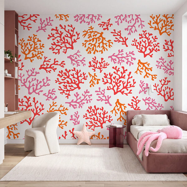 Papel de parede Padrão de corais laranja e roxos (REF: t01137)