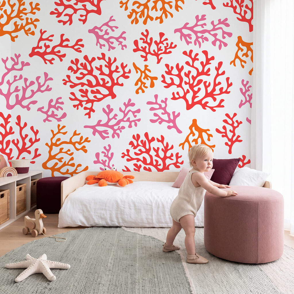 Papel de parede Padrão de corais laranja e roxos (REF: t01137)