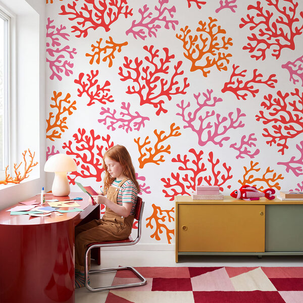 Papel de parede Padrão de corais laranja e roxos (REF: t01137)