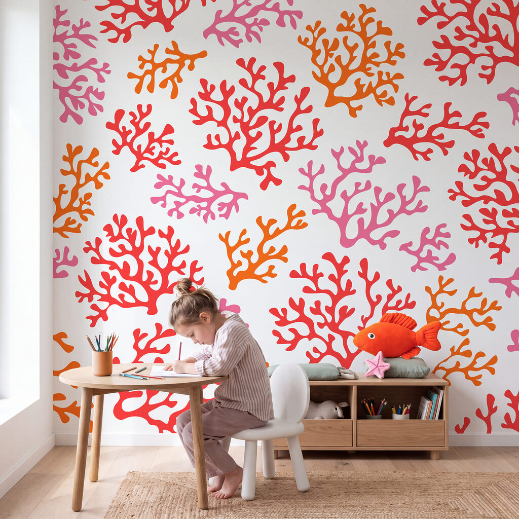 Papel de parede Padrão de corais laranja e roxos (REF: t01137)
