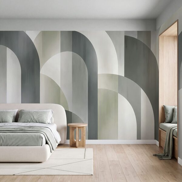 Papel de parede Padrão art déco em cinzento e branco (REF: t01188v1)