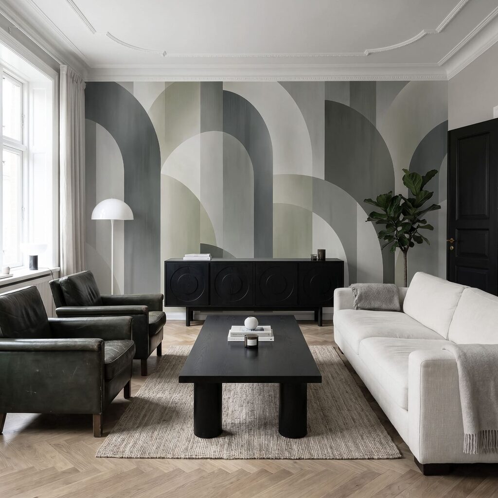 Papel de parede Padrão art déco em cinzento e branco (REF: t01188v1)