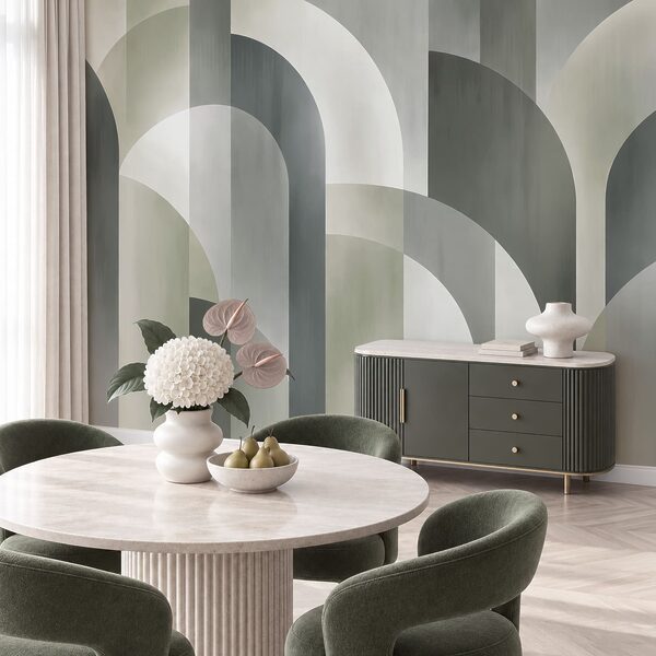 Papel de parede Padrão art déco em cinzento e branco (REF: t01188v1)