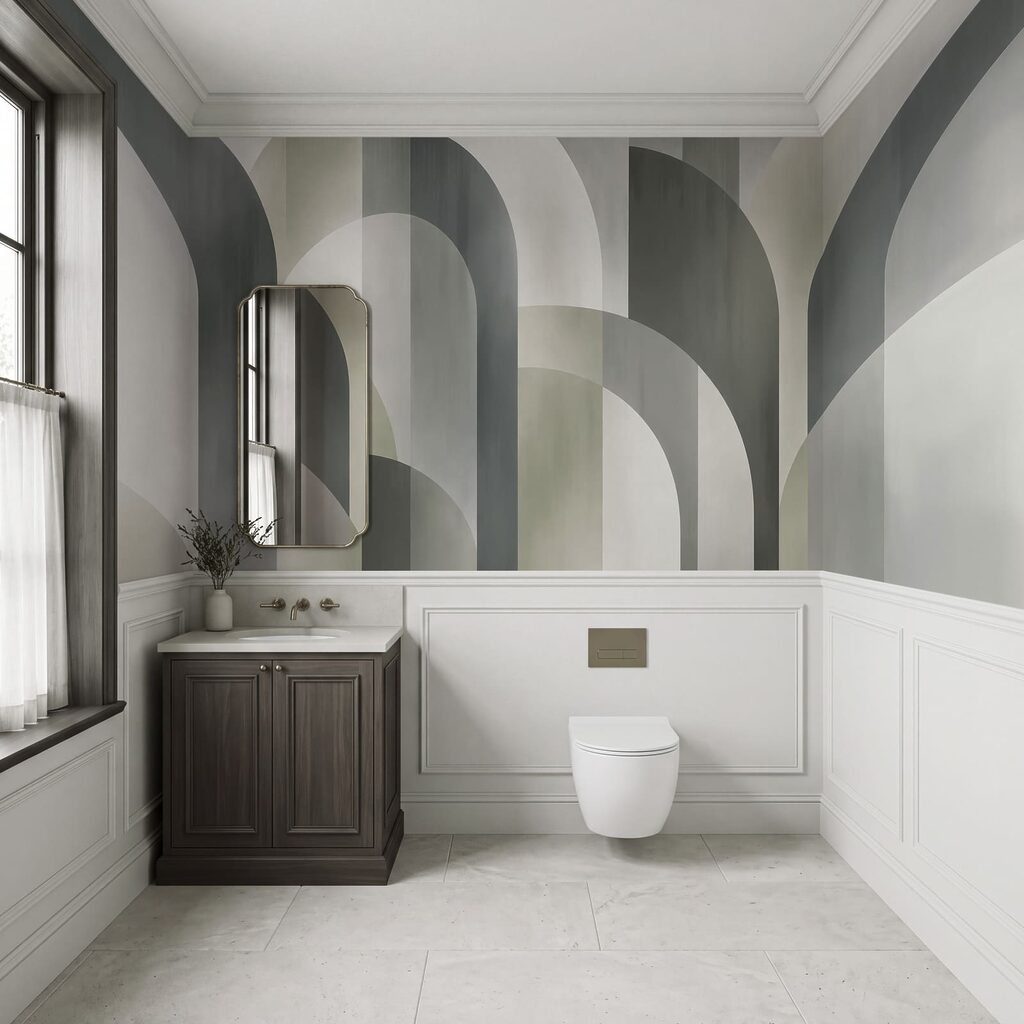 Papel de parede Padrão art déco em cinzento e branco (REF: t01188v1)